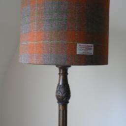 Handmade Harris Tweed Drum Lampshade - Orange, Brown & Green Tartan - thumbnail 2