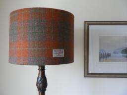 Handmade Harris Tweed Drum Lampshade - Orange, Brown & Green Tartan