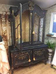Vintage Louis Style Bookcase, Black & Gold Hand-Painted Display Cabinet - thumbnail 1