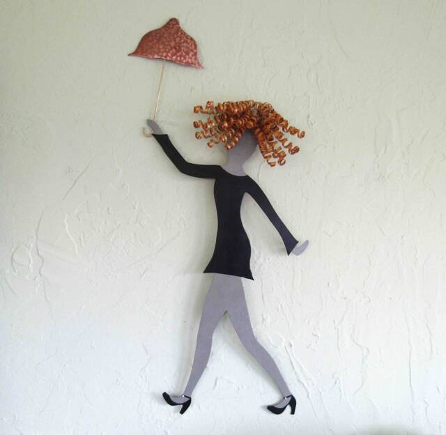 Metal Umbrella Lady Wall Art Recycled Chic Fashion Sculpture - image 1