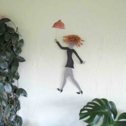 Metal Umbrella Lady Wall Art Recycled Chic Fashion Sculpture - thumbnail 3