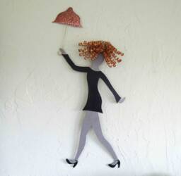 Metal Umbrella Lady Wall Art Recycled Chic Fashion Sculpture - thumbnail 1