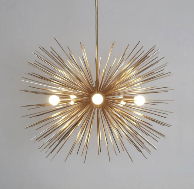 Mid Century Brass Sputnik Chandelier Handmade Starburst Light, 30 - image 1