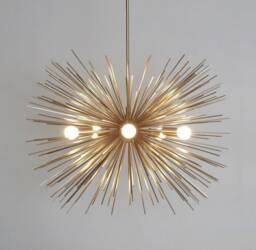 Mid Century Brass Sputnik Chandelier Handmade Starburst Light, 30 - thumbnail 1
