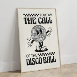 Follow The Call Of Disco Ball Print - Retro Cartoon Poster Vintage Wall Art Decor Lost in Music Kitchen Unframed - thumbnail 2