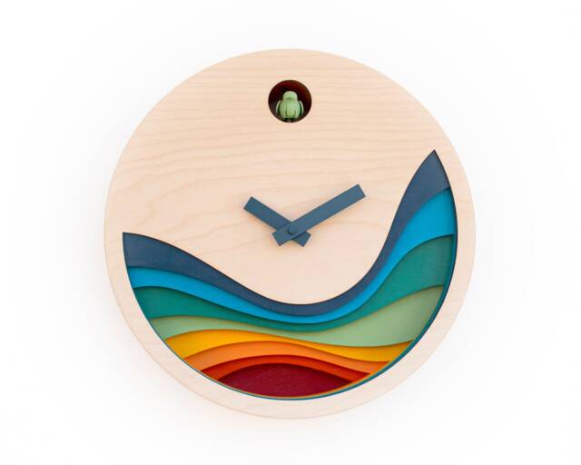 Modern Layered Cuckoo Clock, Colorful Wooden Wall Decor, Scandinavian Design - image 1