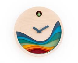Modern Layered Cuckoo Clock, Colorful Wooden Wall Decor, Scandinavian Design - thumbnail 1
