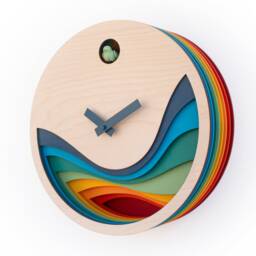 Modern Layered Cuckoo Clock, Colorful Wooden Wall Decor, Scandinavian Design - thumbnail 2