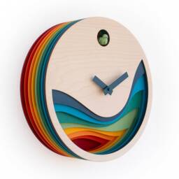 Modern Layered Cuckoo Clock, Colorful Wooden Wall Decor, Scandinavian Design - thumbnail 3