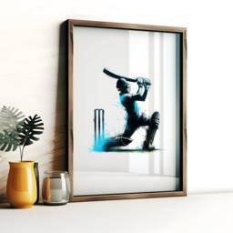 Cricket Batsmen Print Set - 3 Blue Posters - Watercolour Wall Art Gift For Lover Boys Bedroom Artwork Room Decor - thumbnail 3