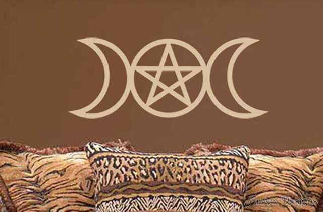 Triple Goddess Vinyl Wall Art, Pentagram Sticker, Moon, Pagan Wiccan Decal - image 1