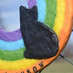 Black Cat Rainbow Wall Mirror, Paper Mache Pet Loss Gift - thumbnail 3