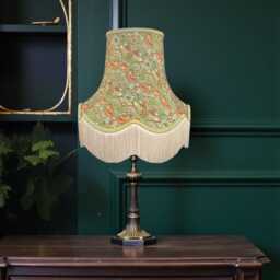 Handmade William Morris Sage Strawberry Thief Fabric Scalloped Lampshade Green Braid, Cream Fringe - Made in UK - thumbnail 3