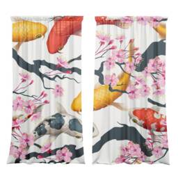 Set Of 2 Curtains With Koi Fish, Blackout Curtains - thumbnail 2