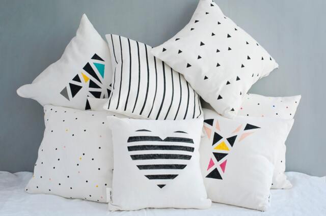 Hand-Drawn Geometric Heart Pillow Cover Modern Black & White Cushion - image 1