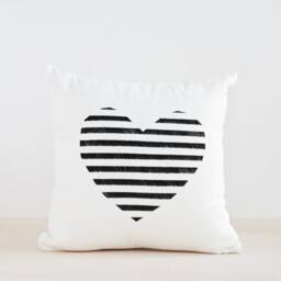 Hand-Drawn Geometric Heart Pillow Cover Modern Black & White Cushion - thumbnail 2