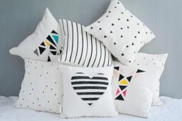 Hand-Drawn Geometric Heart Pillow Cover Modern Black & White Cushion - thumbnail 1