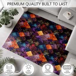 Purple Blue Floral Patchwork Quilt Pattern Rug Non-Slip Soft Area Carpet Bedroom Living Room Hallway Mat Decor - Made in UK - thumbnail 3