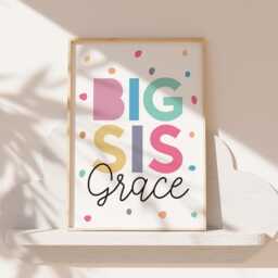 Set Of 3 Personalised Sister Prints, Girls Bedroom Decor, Big Sis Lil Sis, Nursery Siblings Wall Art, Playroom, Rainbow Print - thumbnail 2