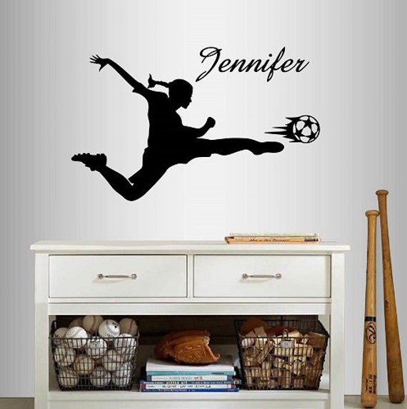 In-Style Decals Wall Vinyl Decal Home Decor Art Sticker Custom Name Girl Woman Soccer Player Kicking Ball Sports Removable Mural Design 971 - image 1