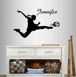 In-Style Decals Wall Vinyl Decal Home Decor Art Sticker Custom Name Girl Woman Soccer Player Kicking Ball Sports Removable Mural Design 971 - thumbnail 1