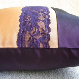 Decorative Throw Pillow Case 16 Inch Taffeta & Lace Cushion Cover in Peach Eggplant Seline Design - thumbnail 2