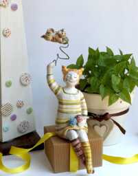 "The ""Dreamy Girl""-Dg/01A Ragazza Che Lavora A Maglia E Gatto ""Volante" - thumbnail 1