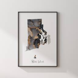 Rhode Island Map Black & Gold Wall Art Print Us State - Usa United States Of America - thumbnail 3