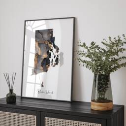 Rhode Island Map Black & Gold Wall Art Print Us State - Usa United States Of America - thumbnail 1