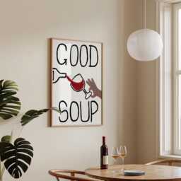 Kitchen Wall Art, Funny Wine Print, Hand Painted Prints, Good Soup Bar Dining Room Decor, Lovers Gift - thumbnail 2