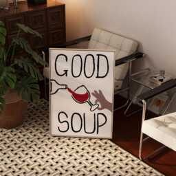 Kitchen Wall Art, Funny Wine Print, Hand Painted Prints, Good Soup Bar Dining Room Decor, Lovers Gift - thumbnail 3