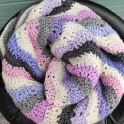 Crochet Granny Square Blanket Pink & Purple Pastel Afghan Throw, Handmade Blanket - thumbnail 3
