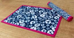 Indigo Cotton Rug, Diamond Pattern, Shibori Print, Indigo, Pink Border, Sizes Available - thumbnail 1