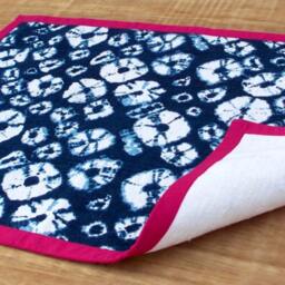 Indigo Cotton Rug, Diamond Pattern, Shibori Print, Indigo, Pink Border, Sizes Available - thumbnail 3