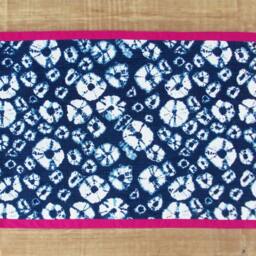 Indigo Cotton Rug, Diamond Pattern, Shibori Print, Indigo, Pink Border, Sizes Available - thumbnail 2