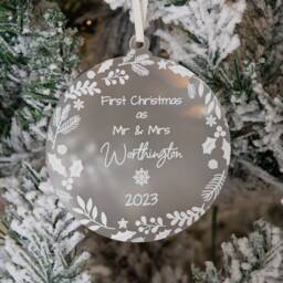 Personalised 1st Christmas As Mr & Mrs Bauble Frosted Acrylic