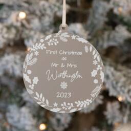 Personalised 1st Christmas As Mr & Mrs Bauble Frosted Acrylic - thumbnail 2