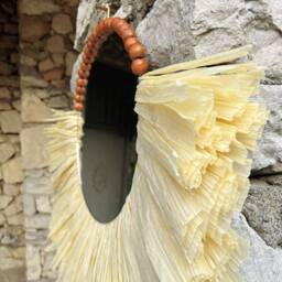 Raffia Sunburst Mirror, Coastal Boho Wall Decor - thumbnail 3