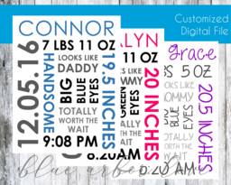 Personalized Baby Boy Or Girl Nursery Birth Stats Subway Word Art Wall Hanging Custom PDF - thumbnail 1