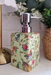 Lovely Vintage Design Exotic Birds Decoupaged Ceramic Soap Dispenser.hand Decorated