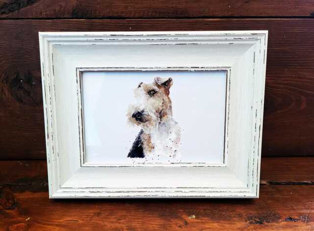 Wire Fox Terrier Print 17x12cm - White Rustic Frame - Playful Breed Wall Art, Gift For Lovers - image 1