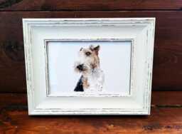 Wire Fox Terrier Print 17x12cm - White Rustic Frame - Playful Breed Wall Art, Gift For Lovers - thumbnail 1
