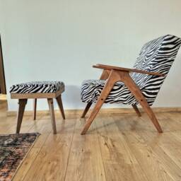 Zebra Mid-Century Armchair & Ottoman Set Handmade Solid Wood Lounge Furniture - thumbnail 2