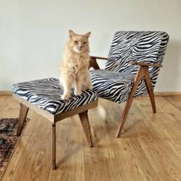 Zebra Mid-Century Armchair & Ottoman Set Handmade Solid Wood Lounge Furniture - thumbnail 3