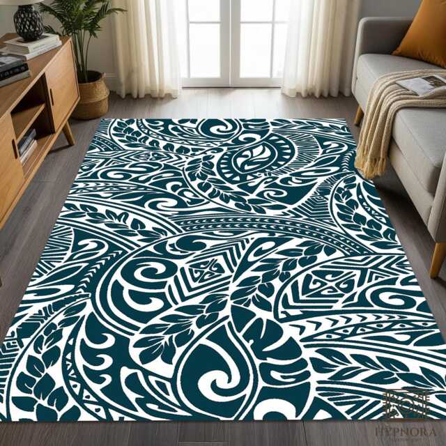 Teal Ornamental Rug - Elegant Botanical Tile Mat Classic Decor, Nonslip Carpet - image 1