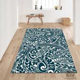 Teal Ornamental Rug - Elegant Botanical Tile Mat Classic Decor, Nonslip Carpet - thumbnail 3