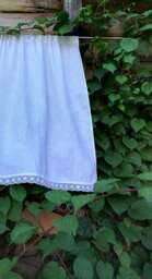 White Linen Curtain, Kitchen Romantic Cafe Curtain With Lace, French Country Kitchen - thumbnail 1