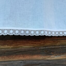 White Linen Curtain, Kitchen Romantic Cafe Curtain With Lace, French Country Kitchen - thumbnail 3