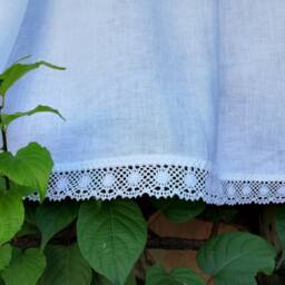 White Linen Curtain, Kitchen Romantic Cafe Curtain With Lace, French Country Kitchen - thumbnail 2