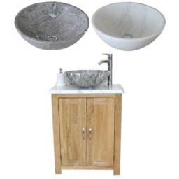 Bathroom Vanity Unit - Solid Oak With White Marble Top & Stone Basin 310Wmsbc - thumbnail 2
